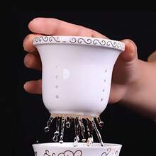 Porcelain Tea Cup with Infuser Lid and Saucer Sets - Chinese Jingdezhen Ceramics Coffee Mug Teacup Loose Leaf Tea Brewing System for Home Office - Azul - Ver 4