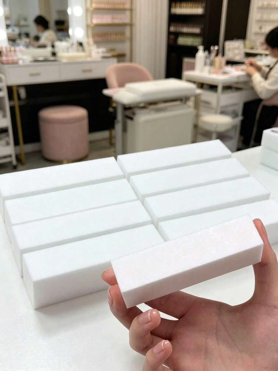 10piezas/30piezas/50piezas Bloques de esponja profesional para arte de uñas, herramienta multifuncional para el cuidado de las uñas, integra molienda, modelado, pulido y brillo, crea fácilmente efectos de arte de uñas de calidad de salón. Diseño de cuatro caras con diferentes granos de lija, se puede seleccionar según las necesidades: superficie gruesa para modelar las uñas, eliminar los bordes de piel muerta - Blanco - Ver 1