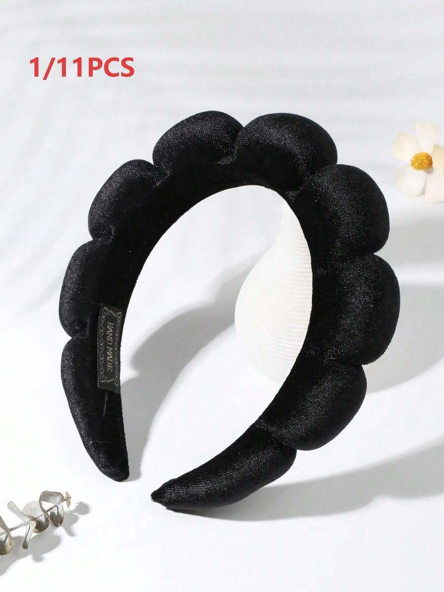 1/11pcs High Quality Velvet Cloud Shaped Headband For Washing, SPA And Skincare - Black - View 1
