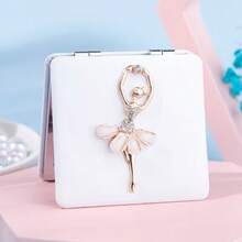 Women's Double-Sided Folding Portable Makeup Mirror - 1:1 Normal & 1:2 Magnification, Heart Ballet Dancer Synthetic Leather Protective Case, Suitable For Office, Portable Bag, Travel Makeup Mirror, Student Small Mirror - Small Square Mirror - View 1