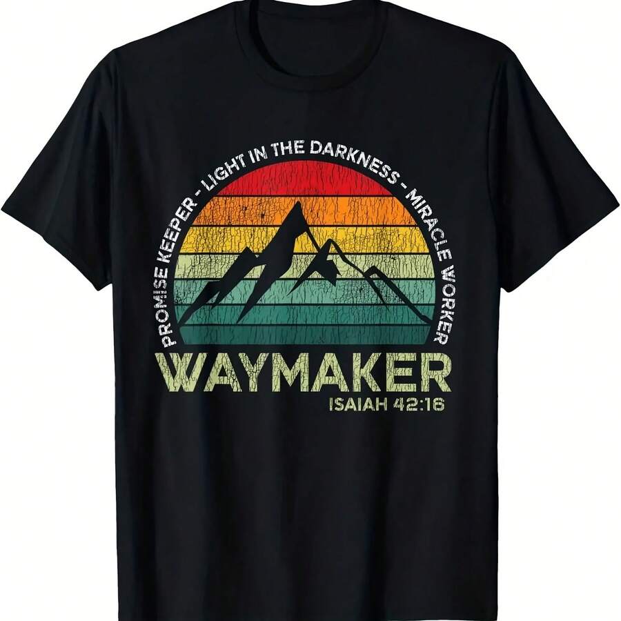 Men's Christian Faith T-Shirt, Light Mountain Graphic In The Dark With Sunset, Bible Verse 4216, Church T-Shirt, Men's Clothing - 彩色 - 查看 1