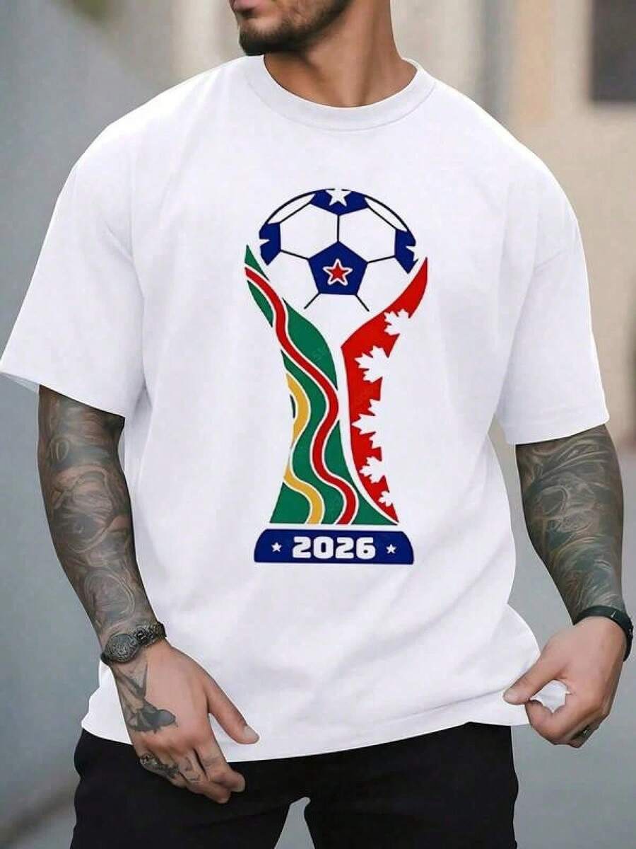 El gráfico representa la unión de naciones con un balón que simboliza la pasión por el fútbol y la celebración mundial del torneo 2026 inspirando energía positiva y espíritu deportivo Camise - Negro - Ver 1