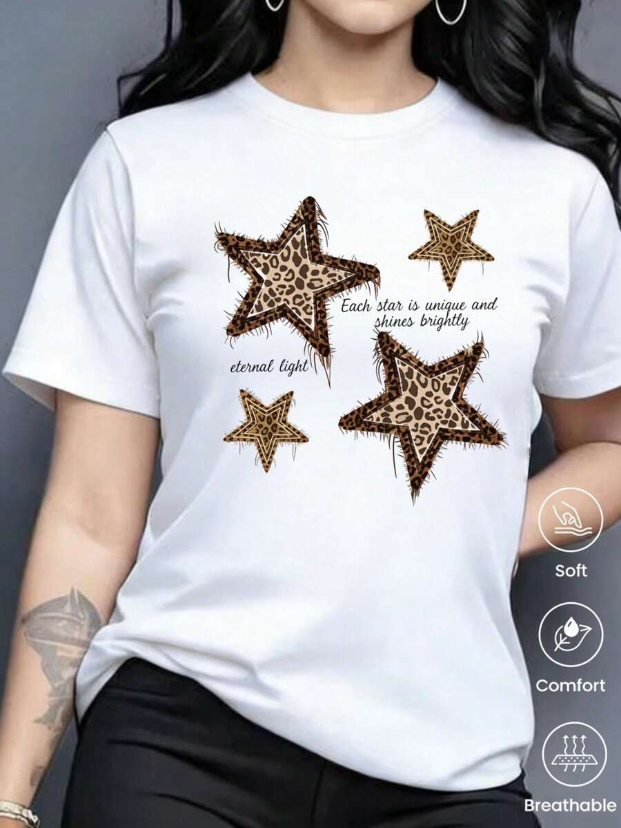 Camiseta casual de manga corta para mujer, con estampado vintage, hecha de suave tela de algodón puro, ideal para atuendos diarios. - Blanco - Ver 1