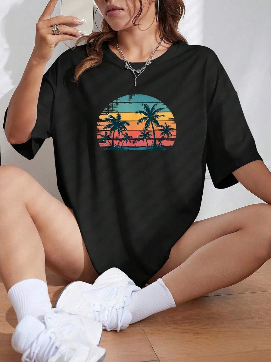 Vintage Short Sleeve T-Shirt With Small Round Neck - Black 8 - View 1