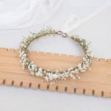 Boho Style Artificial Baby's Breath Flower Crown Imitation Floral Wreath For Wedding Festival - White Green - View 4