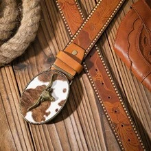 Un cinturón casual y retro, un accesorio de cintura para ropa de estilo occidental, hebilla de metal, cinturón de PU, adecuado tanto para hombres como para mujeres. KU8P - plata gris - View 13