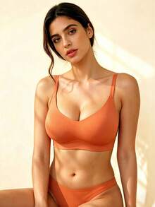 3pcs Casual Comfortable Minimalist Racerback Bras, Seamless Deep V High Elasticity Knit Fabric Women's Underwear, Wireless Versatile Non-Sagging Bra - Multicolor - View 5