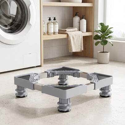 1 chiếc giá đỡ máy giặt chịu lực điều chỉnh được với 4 bánh xe khóa và miếng đệm chống rung, giá đỡ di động đa năng cho tủ lạnh và máy sấy