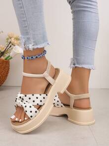 2026 Summer New Fashion Thick Platform Wedge Sandals For Women, One-Strap Buckle Beige Height-Increasing Slimming Classic Versatile Open-Toe Beach Shoes - Beige - View 5