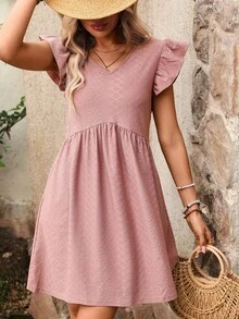 REFRESH YOUR WARDROBE NOW! French-Style Day Dress, V-Neck, Short Sleeves With Romantic Ruffles, Wide And Flowing Skirt, The Essence Of Country Chic For Walks In The Sun - 白色 - 查看 4