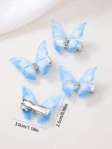 20PCS/10PCS Multi-Color Double Layer 3D Butterfly Hair Clips, Cute Princess Versatile Side Hair Accessories, Suitable For Daily Use - Blue - View 4