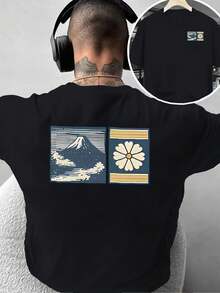 Camiseta de moda para hombre con diseño creativo de doble cara Ukiyo-e Print: Estilo Japonés con Personalidad Artística, adecuada para uso diario casual en casa o para actividades de fitne - Negro - Ver 1