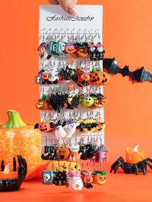10/30/60pcs Halloween Cute & Funny Pumpkin Bat Zombie Ghost Black Cat Spider Witch Hat Resin Pendant Earrings Halloween Gift Set - Multicolor - View 12