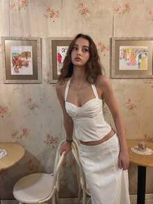 VIBEWAVE Summer French Polka Dot Print Camisole Loose Top A-Line Skirt Charming Romantic Fashion Set - White - View 4