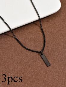 1pc Personalized Minimalist Punk Style Black Rectangular Pendant Necklace, Fashionable Street Wear Accessory Gift For Family & Friends, Suitable For Daily Wear - Black - View 7