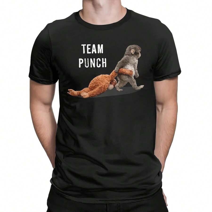 Camiseta de algodón con estampado de mono de peluche, estilo hip hop, para hombre, cuello redondo, manga corta, divertida, para verano - Multicolor - Ver 1