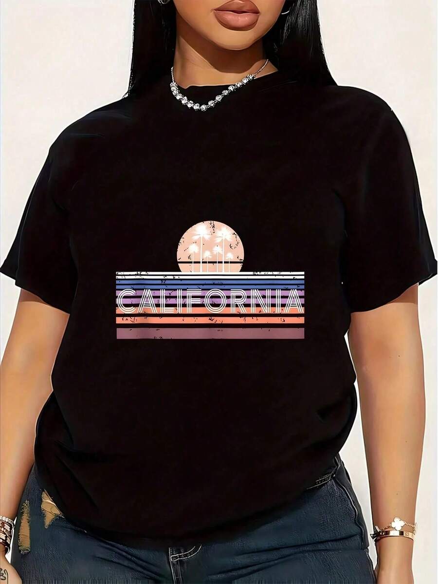 Carpe Oceanum Seize The Ocean K5K5K5K578K58 Women's Plus Size T-Shirt, 1 Piece, Fun, Graphic Print, Short Sleeve, Novelty, 100% Cotton, Casual, Crew Neck - 黑色 - 查看 1