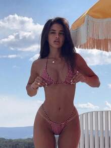 女款優雅條紋掛脖式泳衣套裝，適合夏季、春夏/秋冬海灘度假、海邊活動與度假穿著 - 彩色 - 查看 8