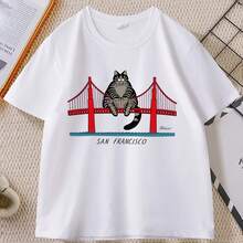 Camiseta B-Kliban Cat San Francisco para hombre y mujer, camiseta informal de algodón de manga corta con cuello redondo, ropa de diseñador para hombre, ropa de calle - Multicolor - Ver 1