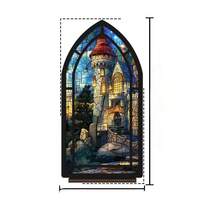 Christian Gothic Vintage 2D Acrylic Tabletop Ornament,Pointed Cathedral Arch Frame,Faux Stained Glass Golden Cross Purple Floral Sky Art Desk Decor,Bookshelf Display Gift For Catholic Believers & Faith Home Decor Lovers - 1PC - View 11
