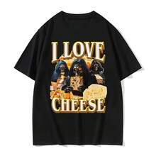 Camisetas vintage con estampado de meme de esqueleto y 'I Love Cheese', camisetas gráficas góticas divertidas para mujer, tops de verano con cuello redondo estilo streetwear - Multicolor - Ver 1