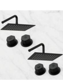2-Pack Matte Black Square Rain Shower Head Kits With Zinc Handles, Dual Control, Modern Design, Wall Mounted, Elegant And Durable Bathroom - 黑色 - 查看 7
