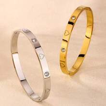 1pc Stainless Steel Heart Clover Stud Bracelet Five-Leaf Clover Bracelet Fashion Versatile Non-Fading Daily Wear Jewelry - Multicolor - View 4