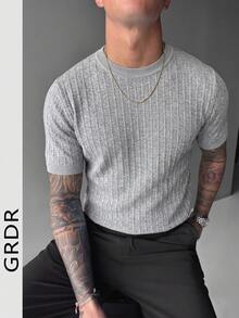GRDR Men's Summer Ribbed Crew Neck Short Sleeve Knit Sweater, Suitable For Summer Outings, Essential For Fashionable Styling - Light Grey - View 6