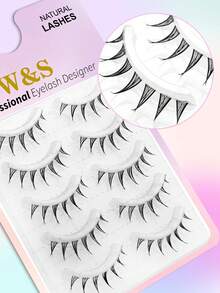 Waloshow 1 Box/2 Boxes 5 Pairs Japanese And Korean Comic Eye Sharp Tail Invisible Stem Comfortable False Eyelashes Simulation Eyelashes Lightweight Curled One-Piece Full Strip Party Daily False Eyelashes - Black - View 3