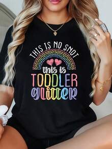 1 Piece Nursery School Teacher T-Shirt, Funny, No Snot, Toddler, Black, Size 4XL, Plus Size T-Shirt For Women, Oversized Graphic Tee, Short Sleeve, 2 - 黑色 - 查看 1