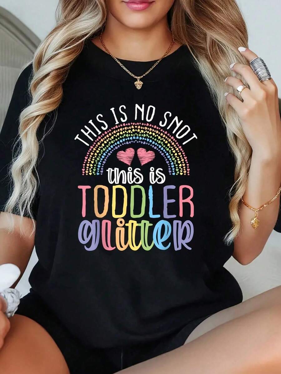 1 Piece Nursery School Teacher T-Shirt, Funny, No Snot, Toddler, Black, Size 4XL, Plus Size T-Shirt For Women, Oversized Graphic Tee, Short Sleeve, 2 - 黑色 - 查看 1