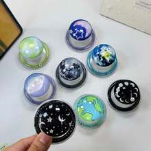 Round Planet Crystal Phone Grip Stand, Adhesive And Magnetic Options, Multi-Functional Desktop Support Stand, Slouchy Person Portable Stand - Multicolor - View 1