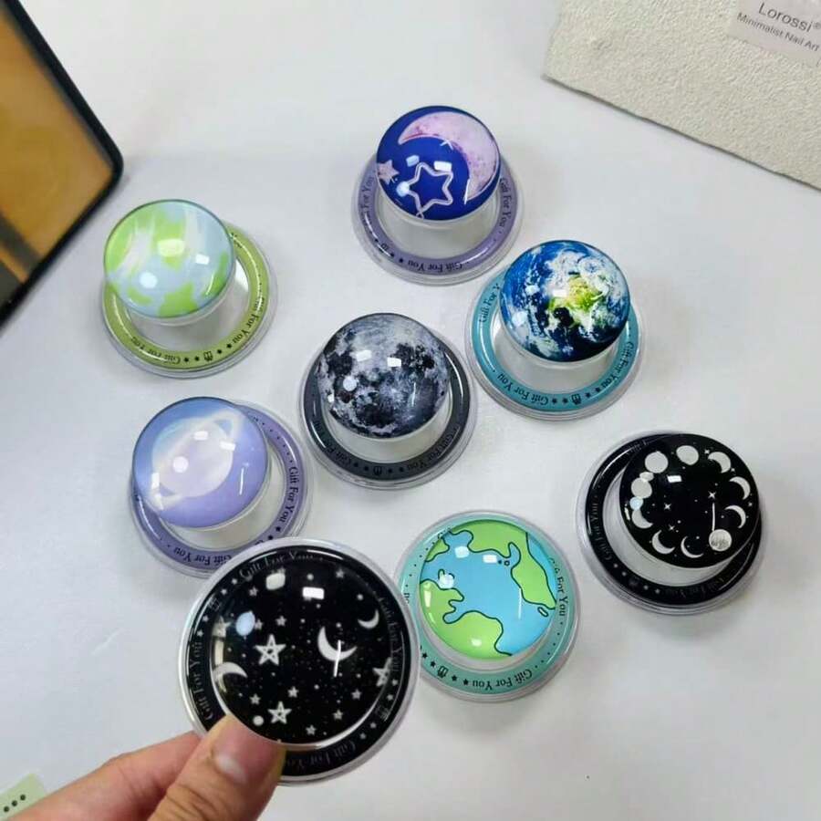 Round Planet Crystal Phone Grip Stand, Adhesive And Magnetic Options, Multi-Functional Desktop Support Stand, Slouchy Person Portable Stand - Multicolor - View 1