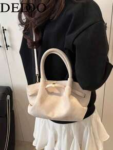 Dedoo Women's Vintage Matte Tote Bag, Fashionable Elegant Underarm Shoulder Bag, Old Money Style - Beige - View 3