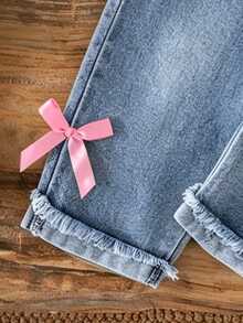 Baby Girl Cartoon Letter Print Crew Neck Long Sleeve Warm Sweatshirt And Denim Pants - Pink - View 6