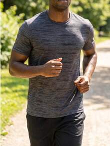 Men's Quick-Dry Breathable Short Sleeve Crew Neck Colorblock Sports T-Shirt, Suitable For Gym Workout, Running, Fitness And Casual Wear - Grey - View 4