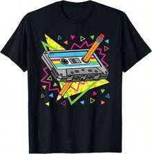 Camiseta de nostalgia con diseño de cinta de casete vintage de los años 70 y 80 para fiestas - Negro - Ver 1