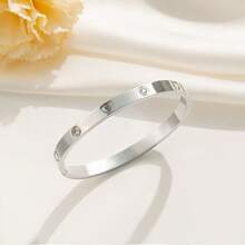 1pc Stainless Steel Heart Clover Stud Bracelet Five-Leaf Clover Bracelet Fashion Versatile Non-Fading Daily Wear Jewelry - Multicolor - View 15