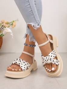 2026 Summer New Fashion Thick Platform Wedge Sandals For Women, One-Strap Buckle Beige Height-Increasing Slimming Classic Versatile Open-Toe Beach Shoes - Beige - View 3