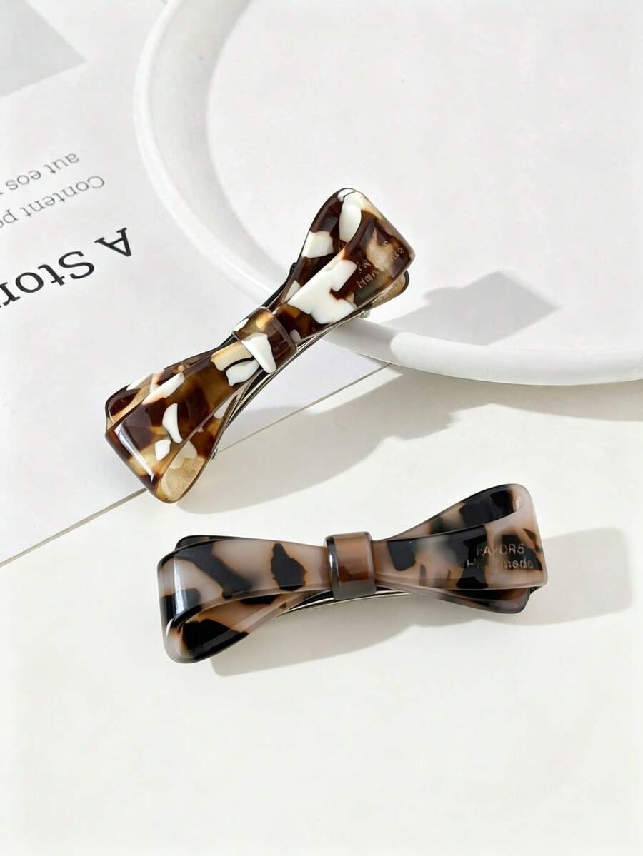 2pcs Minimalist Elegant Acetate Leopard Print Small Side Bangs Ponytail Spring Hair Clips,Claw Clips - Multicolor - View 1