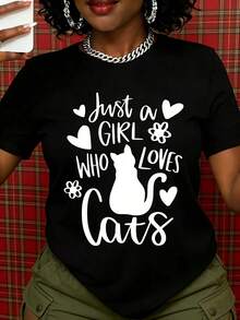 Solo Una Chica Que Ama Los Gatos, Camiseta Blanca Y Negra Para Mujer, Regalo Para Amantes De Los Gatos, Top Casual, Ropa Con Temática De Mascotas, Ropa De Verano - Negro - Ver 1
