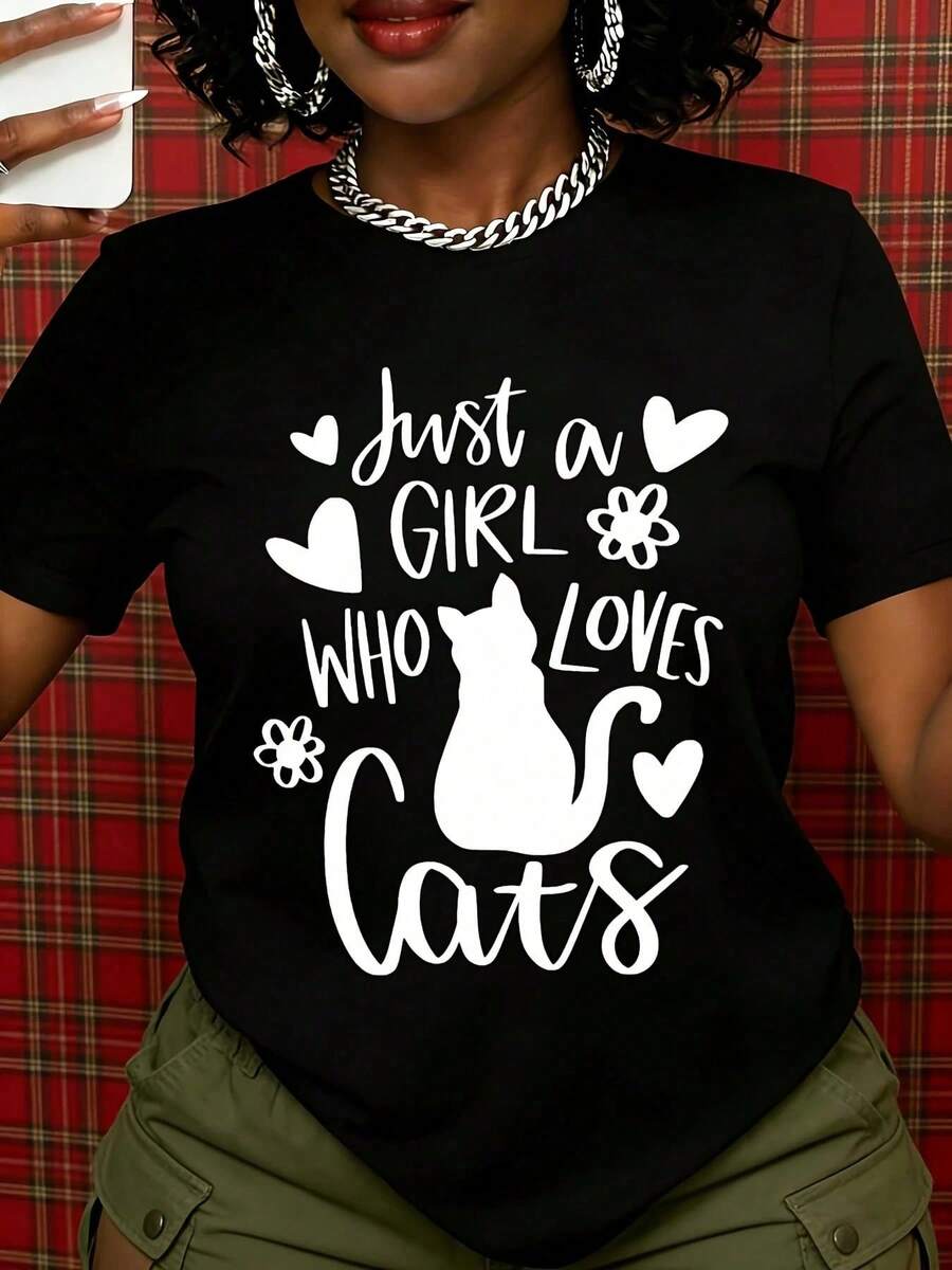Solo Una Chica Que Ama Los Gatos, Camiseta Blanca Y Negra Para Mujer, Regalo Para Amantes De Los Gatos, Top Casual, Ropa Con Temática De Mascotas, Ropa De Verano - Negro - Ver 1