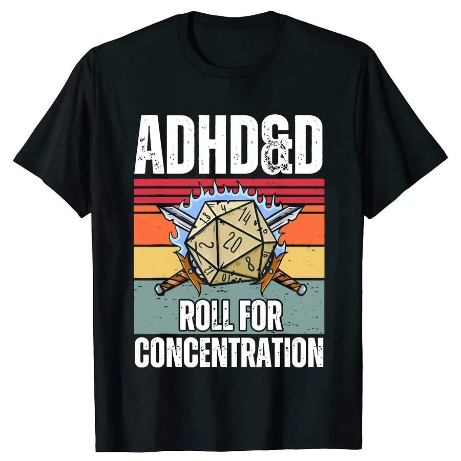 Summer T-Shirts, Urban Style, With Vintage Retro Dice Design For Concentration, Fun For Gamers, DM, RPG, Dragons, Asian Sizes S-5XL - Multicolor - View 1