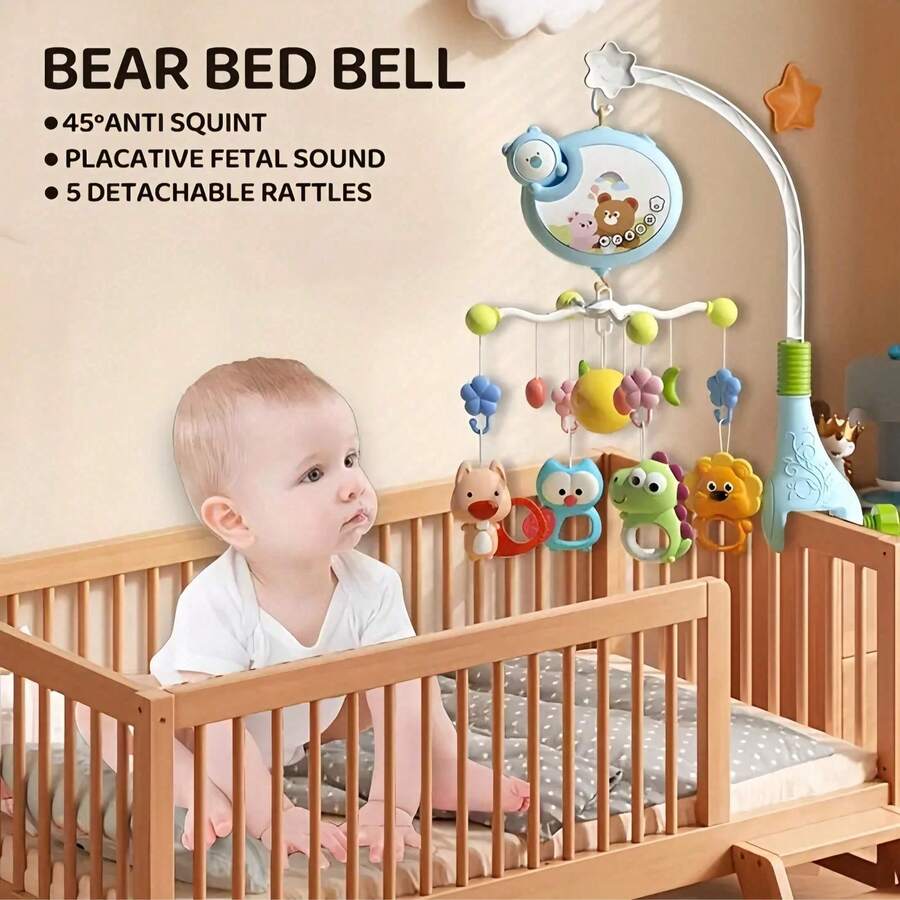 1 buah Mainan Gantung Ranjang Bayi Lucu dengan Kontrol Jarak Jauh - Cahaya Menenangkan, Melodi, Rotasi Lembut 360°, Fungsi Timer, dan Aksesoris Lucu yang Beragam - Mainan Gantung Ranjang Bayi