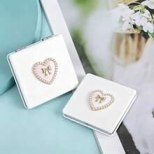 Women's Double-Sided Folding Portable Makeup Mirror - 1:1 Normal & 1:2 Magnification, Heart Ballet Dancer Synthetic Leather Protective Case, Suitable For Office, Portable Bag, Travel Makeup Mirror, Student Small Mirror - Small Square Mirror - View 3