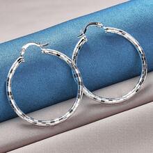 1 Đôi bông tai vòng tròn thời trang mạ bạc 925 Sterling 40MM thiết kế sequin hình vuông cho nữ, trang sức đa năng cho đám cưới, tiệc tùng, quà tặng, dạo phố - Bạc - Xem 5