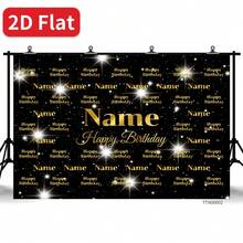 (Customized) 2Dflat Banner Custom Numbers And Names Black Gold Glitter Party Banner Thickened Durable Polyester Background Suitable For Wedding Anniversary Anniversary Sweet 16 Birthday Party  Photography Backdrop - 黑色 - 查看 13