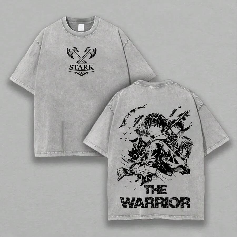 Camiseta Unisex Frieren Beyond Journey's End con Estampado Stark, Cuello Redondo, Estilo Vintage, Desgastada, Festiva, de Manga Corta, Lavada, para Hombre - Gris - Ver 1