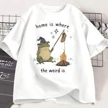 Camiseta Home Is Where The Weird Is Frog, divertida camiseta con estampado Weirdcore, camiseta informal estampada, cuello redondo, manga corta, ropa - Multicolor - Ver 1