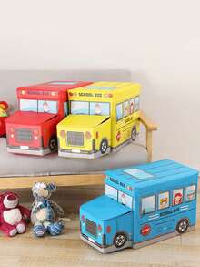 1 Set Children's Car-Shaped Storage Stool, Foldable Multifunctional Cartoon Car Storage Box, Cartoon Heart Multifunctional Stool - Multicolor - View 2